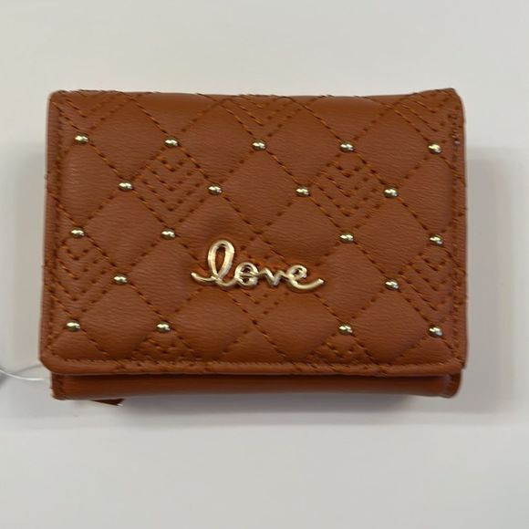 Quilted Studded Love Wallet - Light Brown- Gift Idea - Picture 1 of 5